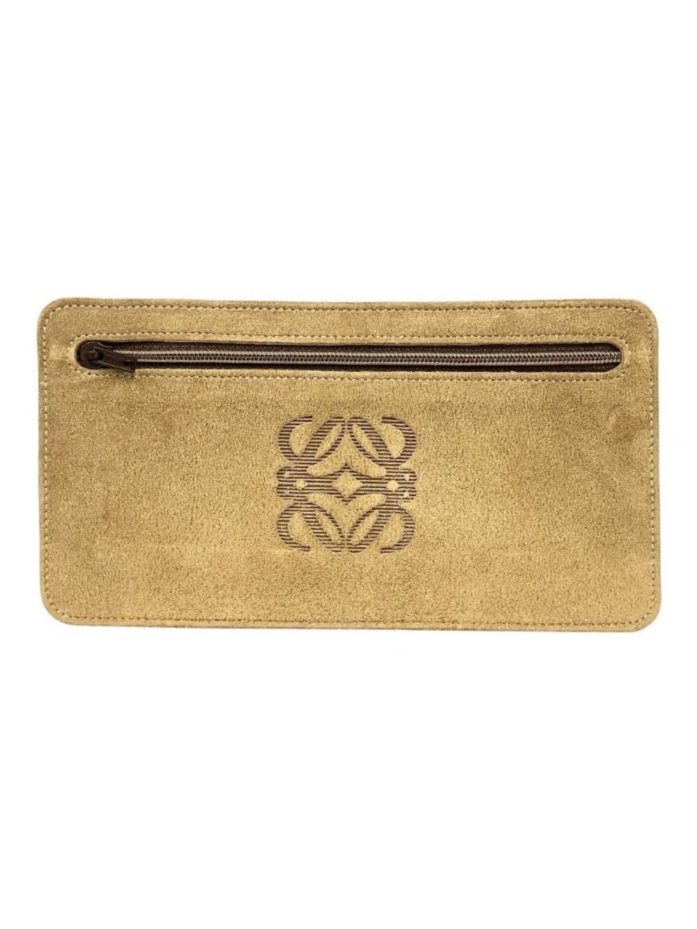 Loewe Wallet Case Flat Pouch Suede Leather Anagram Logo Vintage Beige